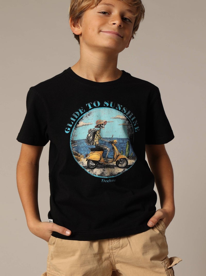 T-shirt garçon col rond avec imprimé squelette à moto sur le devant 'Deeluxe' Noir - Kiabi