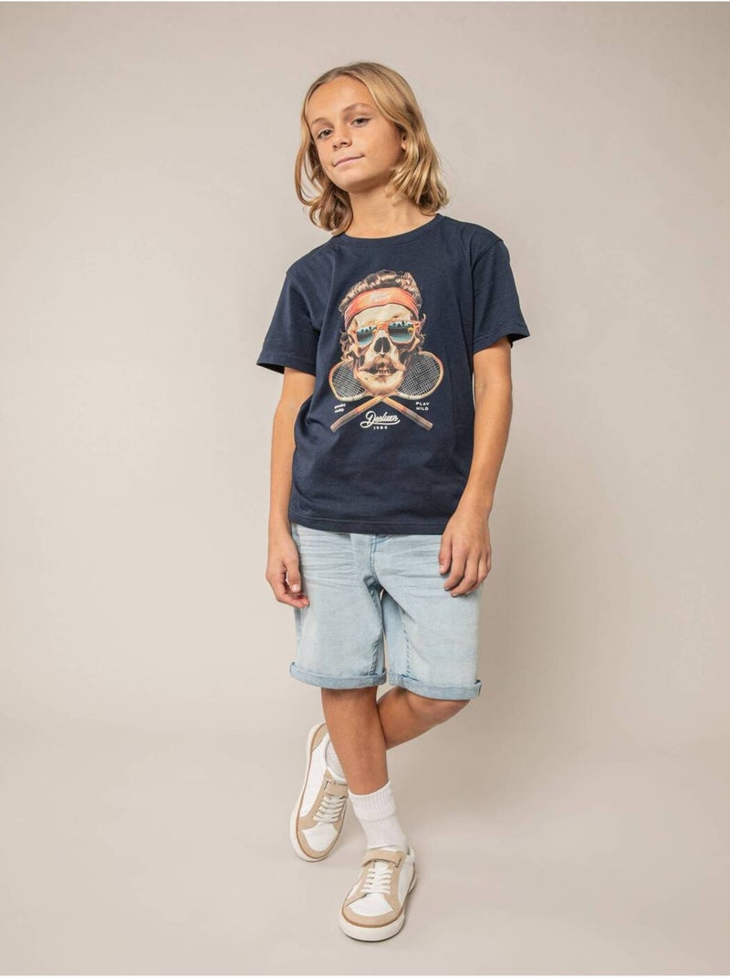 T-shirt garçon coton 'Deeluxe' Bleu marine - Kiabi