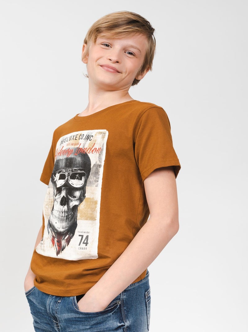 T-shirt garçon en coton 'Deeluxe' Marron caramel - Kiabi