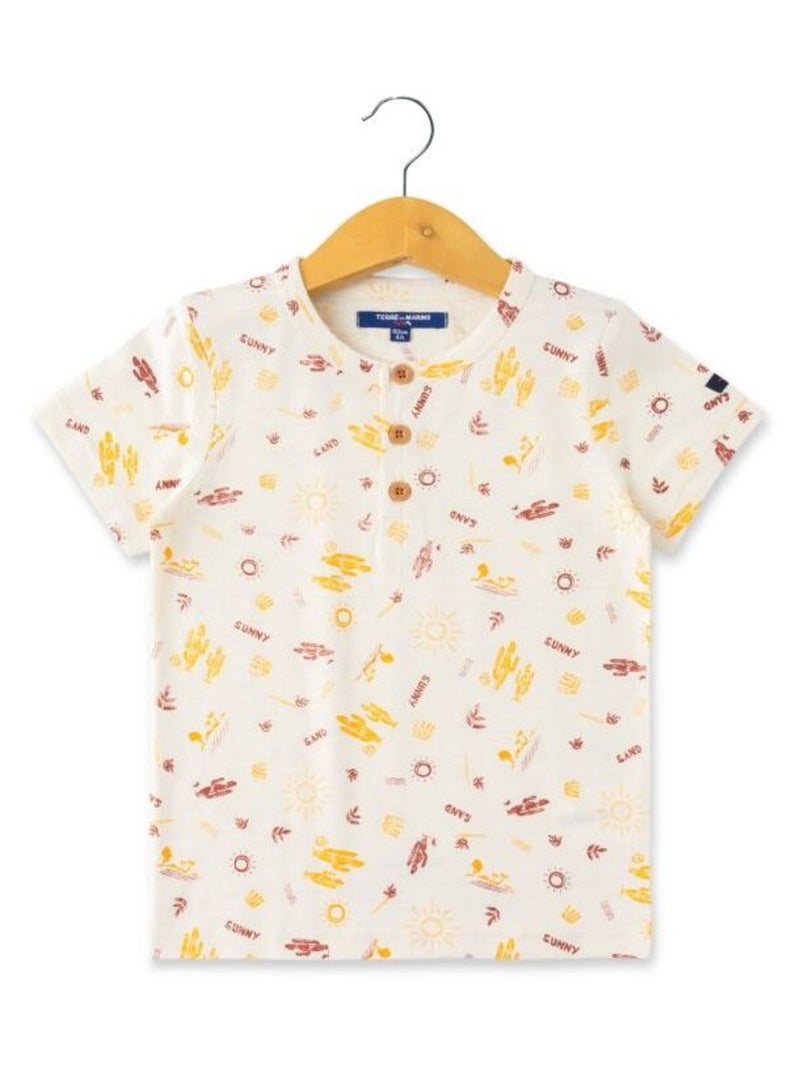 T-Shirt Garçon imprimé en coton recyclé Beige - Kiabi
