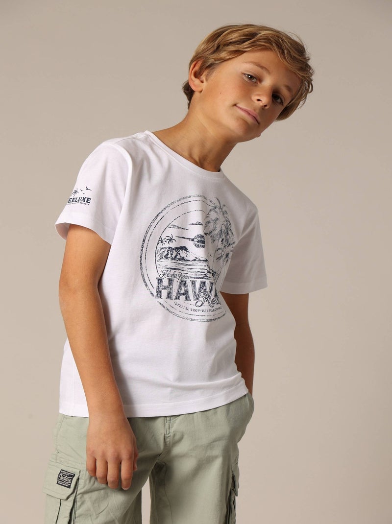 T-shirt garçon MAHALO en coton avec imprimé tropical 'Deeluxe' Blanc - Kiabi