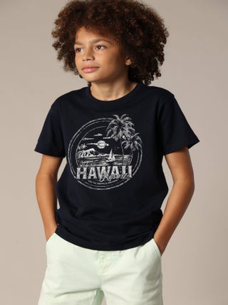 T-shirt garçon MAHALO en coton avec imprimé tropical 'Deeluxe'