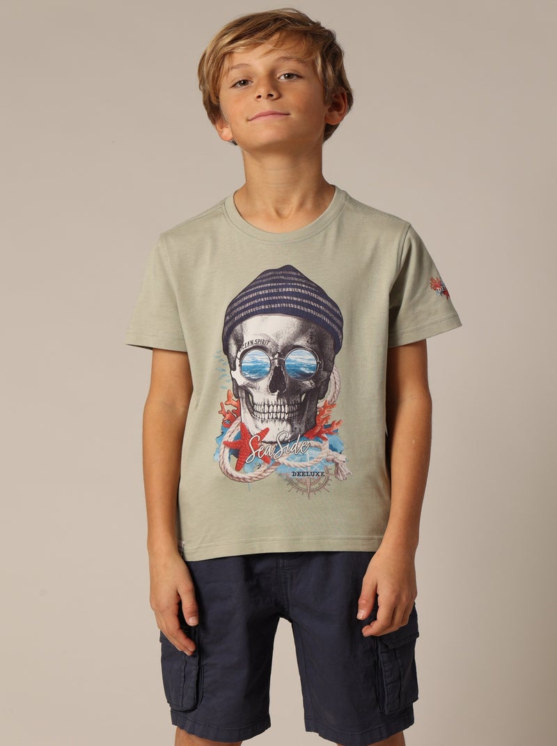 T-shirt garçon NAUTICA en jersey de coton 'Deeluxe' Vert kaki clair - Kiabi