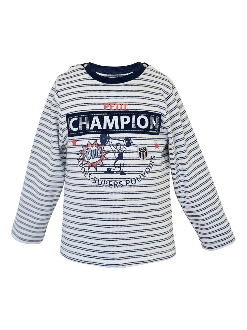 T-SHIRT GARCON RAYE MANCHES LONGUES Blanc - Kiabi