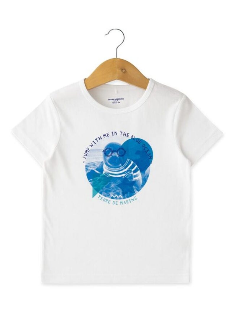 T-Shirt Garçon Sommet de l'Océan imprimé phoque Blanc - Kiabi