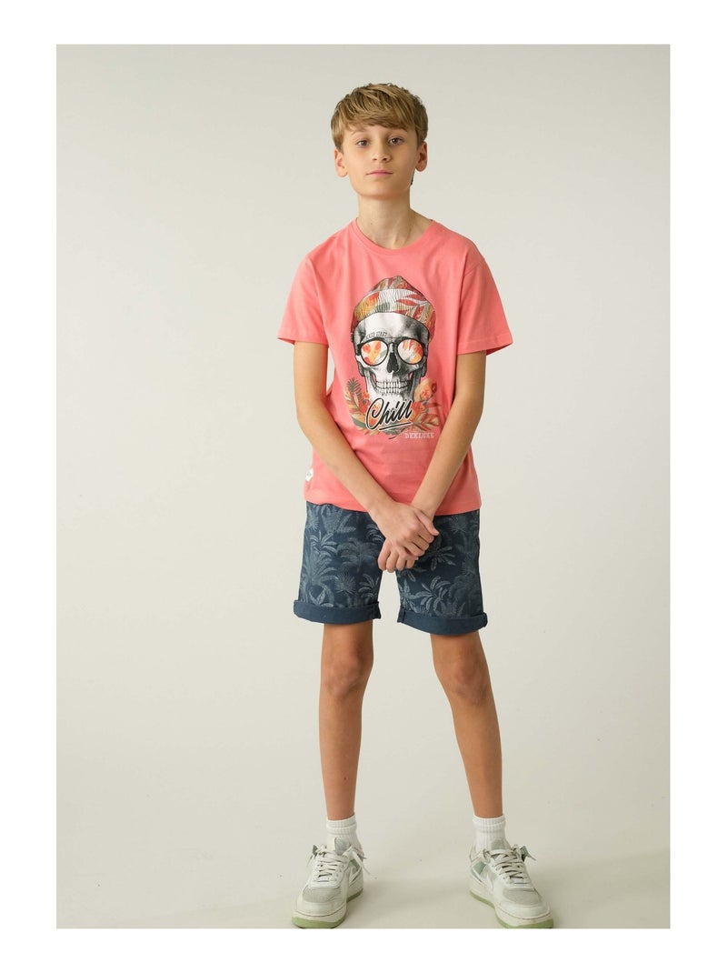 T-shirt garçon style rock 'Deeluxe' Orange corail - Kiabi