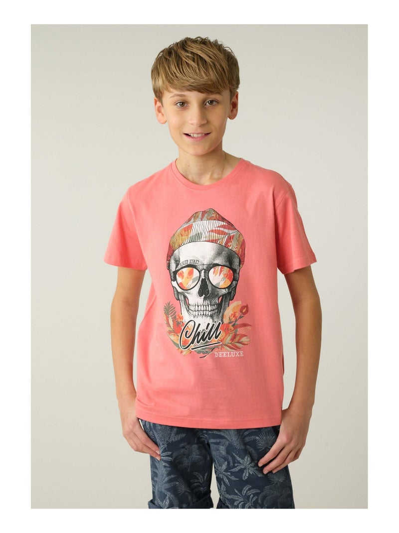 T-shirt garçon style rock 'Deeluxe' Orange corail - Kiabi