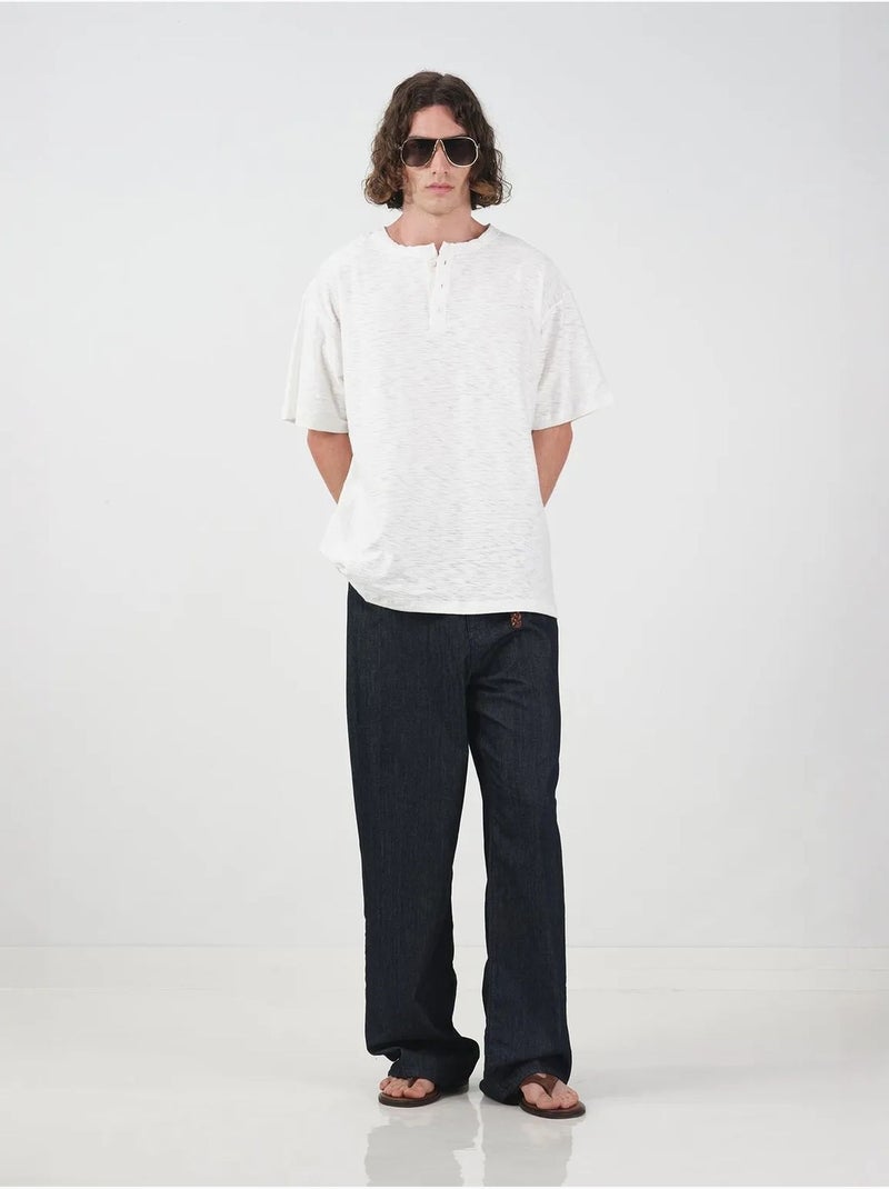 T-shirt giesto à col rond et boutons Blanc - Kiabi