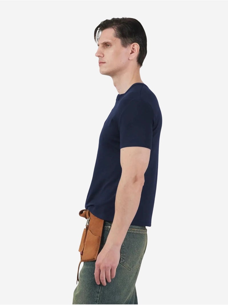 T-shirt giesto coupe ajustée à boutons et col rond Bleu marine - Kiabi