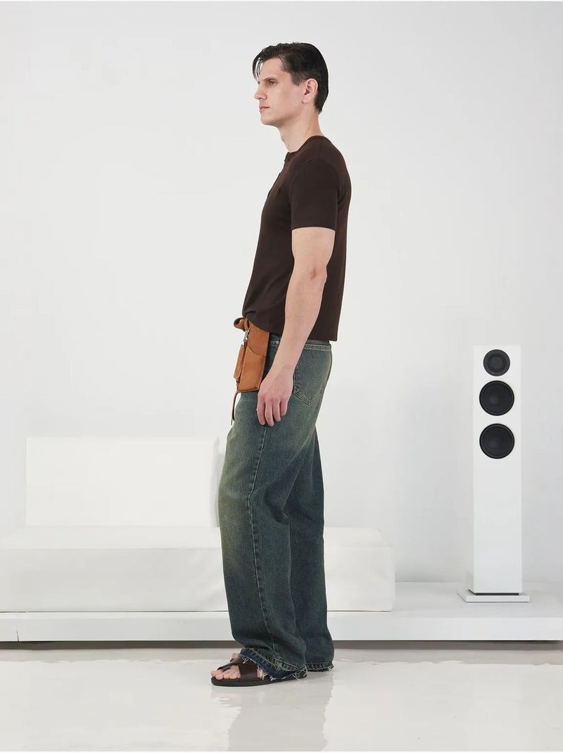 T-shirt giesto coupe ajustée, col rond, en coton, avec détails de boutons Marron - Kiabi