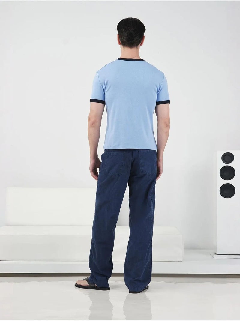 T-shirt giesto pour homme, col rond, color block avec bordure contrastée Bleu clair - Kiabi
