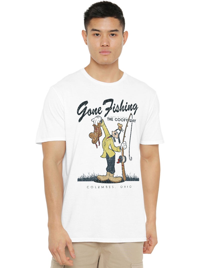 T-shirt goofy gone fishing - mickey mouse et ses amis (dingo) Blanc - Kiabi