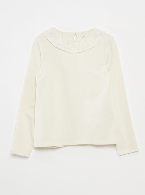 T-shirt grand col volanté avec sequins uni - Kiabi