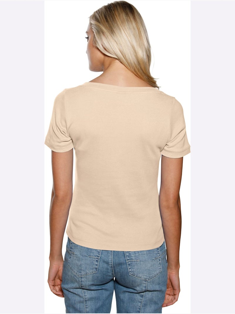 T-shirt Grande Encolure Carrée - Taille Standard - Helline Beige - Kiabi
