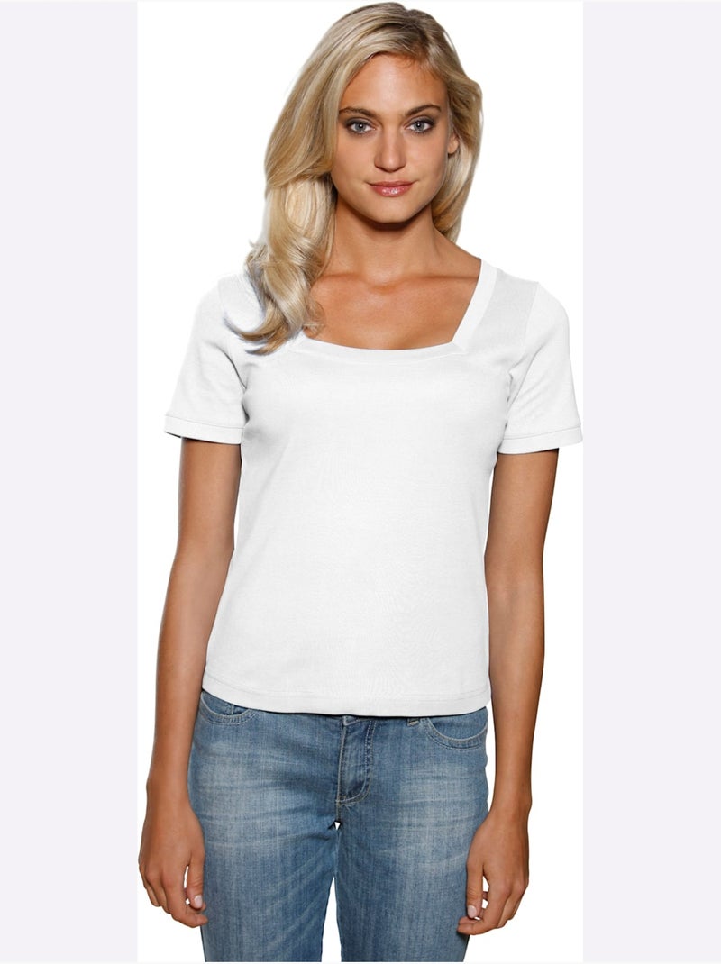 T-shirt Grande Encolure Carrée - Taille Standard - Helline Blanc - Kiabi