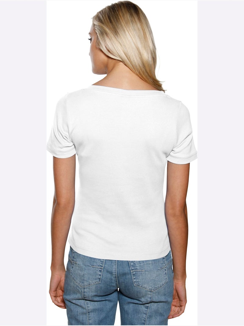 T-shirt Grande Encolure Carrée - Taille Standard - Helline Blanc - Kiabi