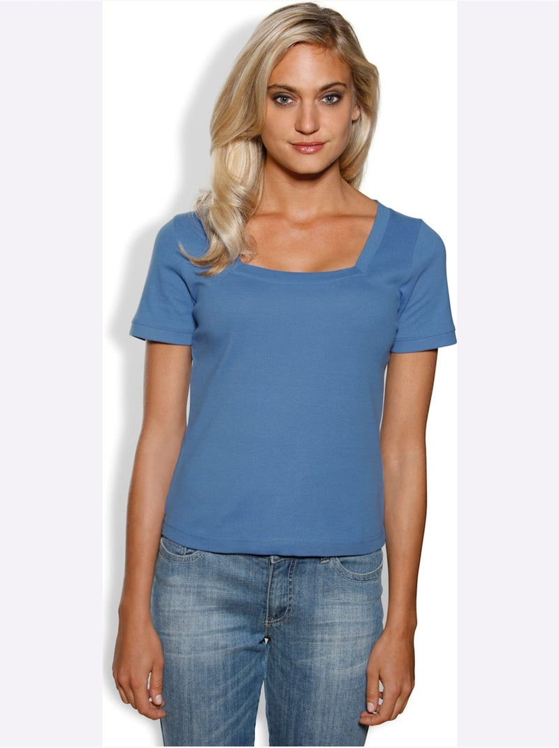 T-shirt Grande Encolure Carrée - Taille Standard - Helline Bleu azur - Kiabi
