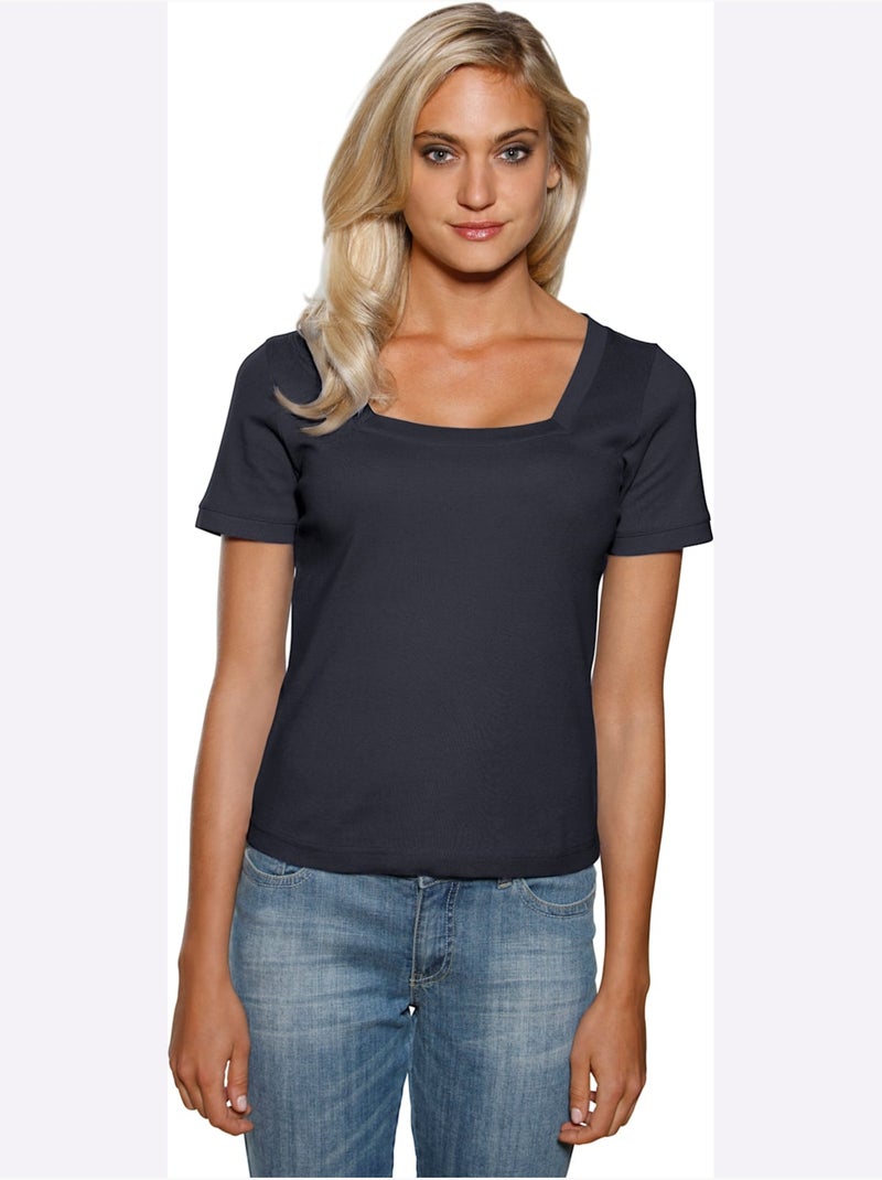 T-shirt Grande Encolure Carrée - Taille Standard - Helline Bleu marine - Kiabi
