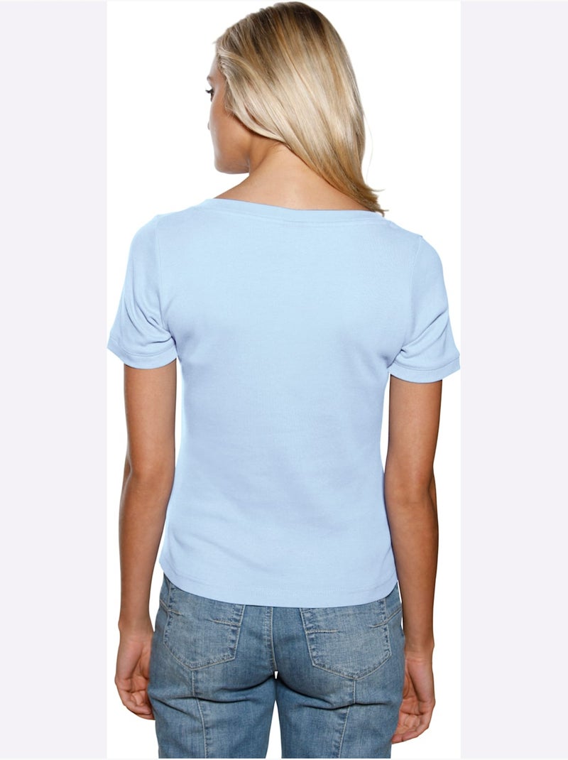 T-shirt Grande Encolure Carrée - Taille Standard - Helline Bleu - Kiabi