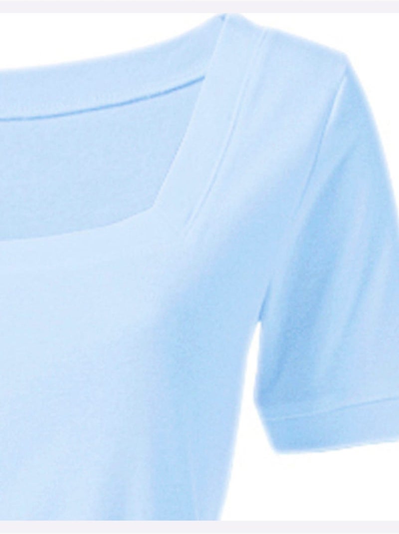T-shirt Grande Encolure Carrée - Taille Standard - Helline Bleu - Kiabi