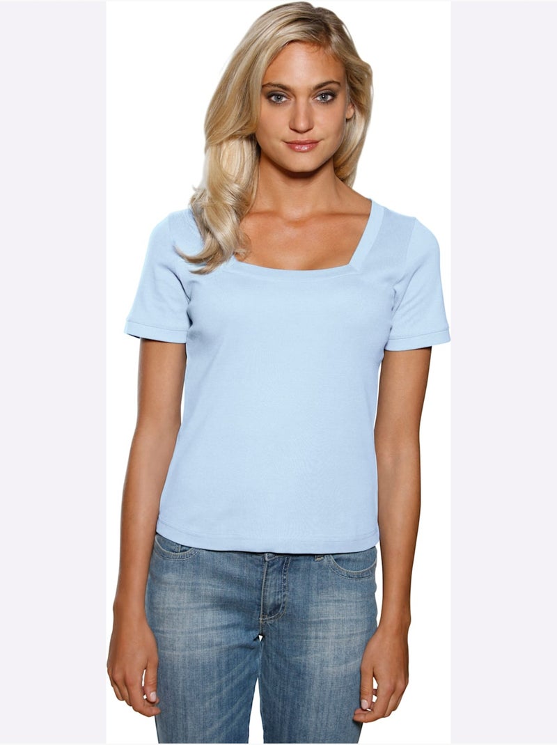 T-shirt Grande Encolure Carrée - Taille Standard - Helline Bleu - Kiabi