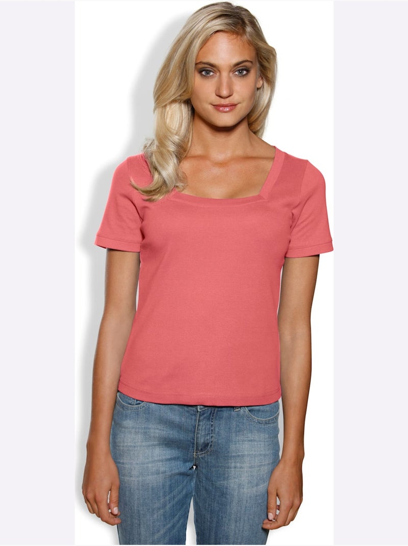 T-shirt Grande Encolure Carrée - Taille Standard - Helline Corail - Kiabi