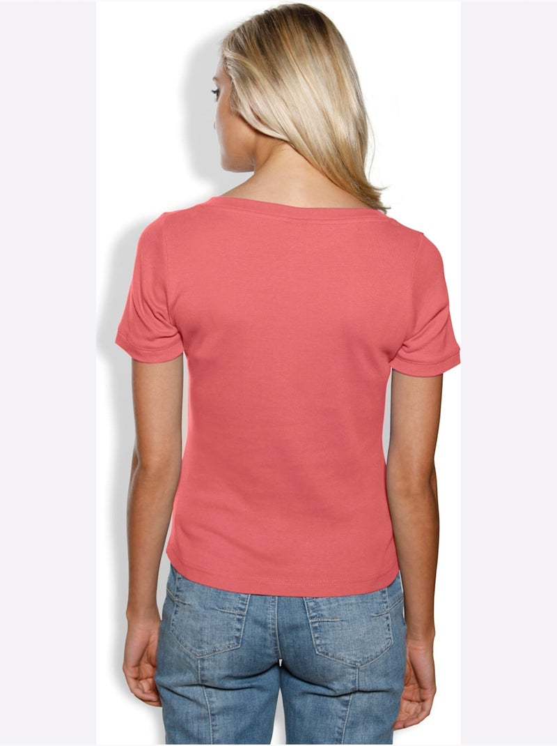 T-shirt Grande Encolure Carrée - Taille Standard - Helline Corail - Kiabi