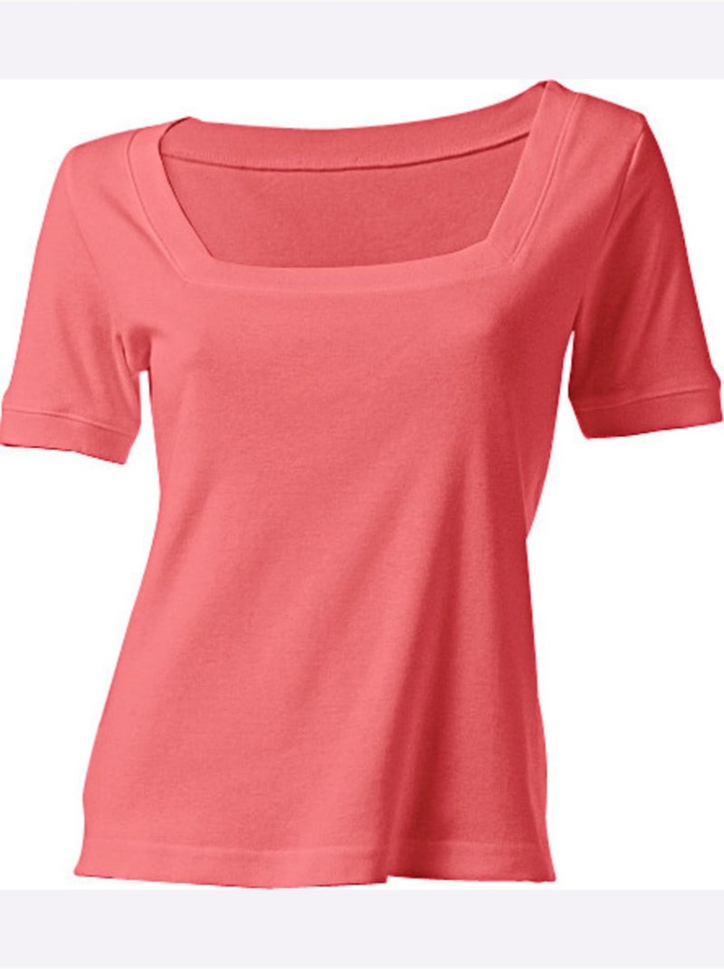 T-shirt Grande Encolure Carrée - Taille Standard - Helline Corail - Kiabi