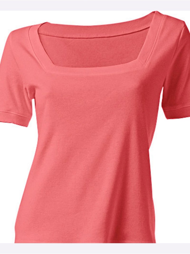 T-shirt Grande Encolure Carrée - Taille Standard - Helline Corail - Kiabi
