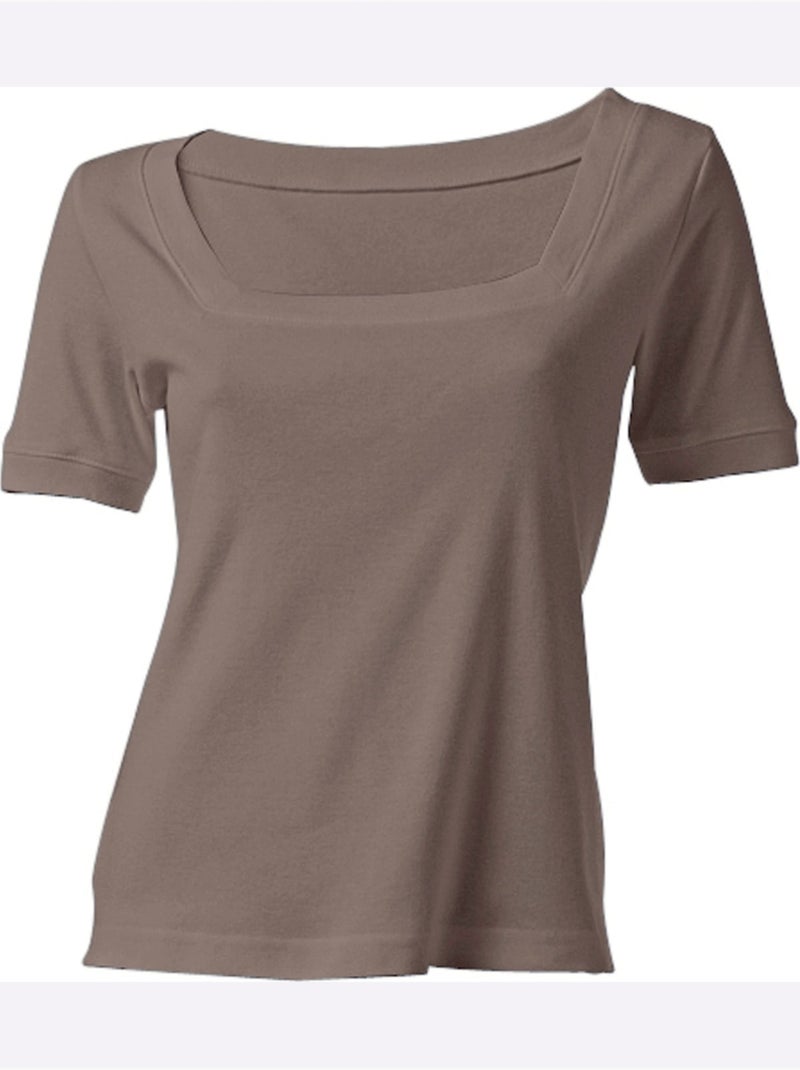 T-shirt Grande Encolure Carrée - Taille Standard - Helline Gris taupe - Kiabi
