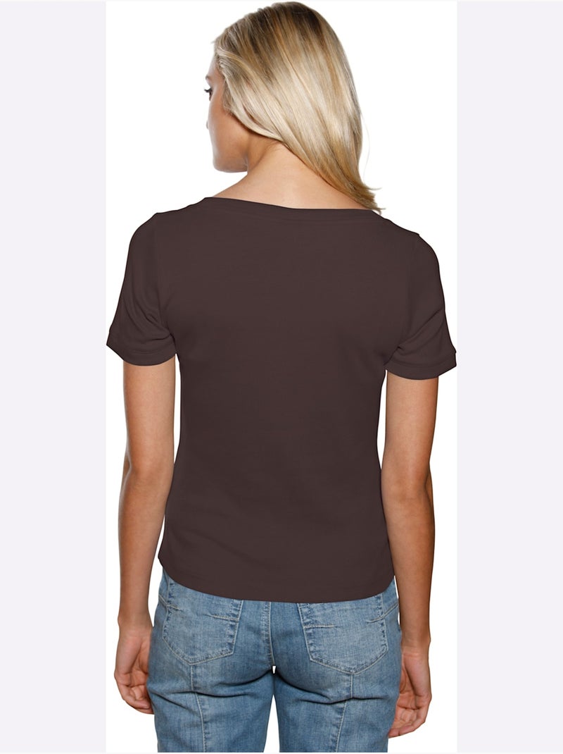 T-shirt Grande Encolure Carrée - Taille Standard - Helline Marron - Kiabi