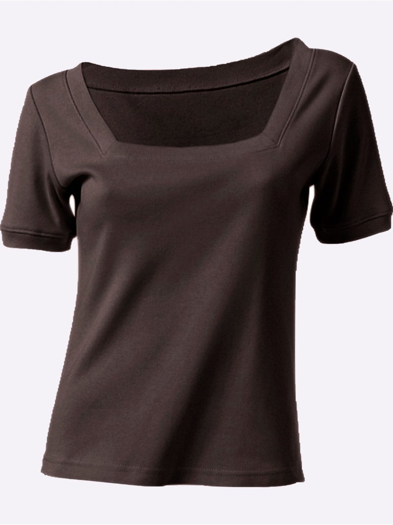 T-shirt Grande Encolure Carrée - Taille Standard - Helline Marron - Kiabi