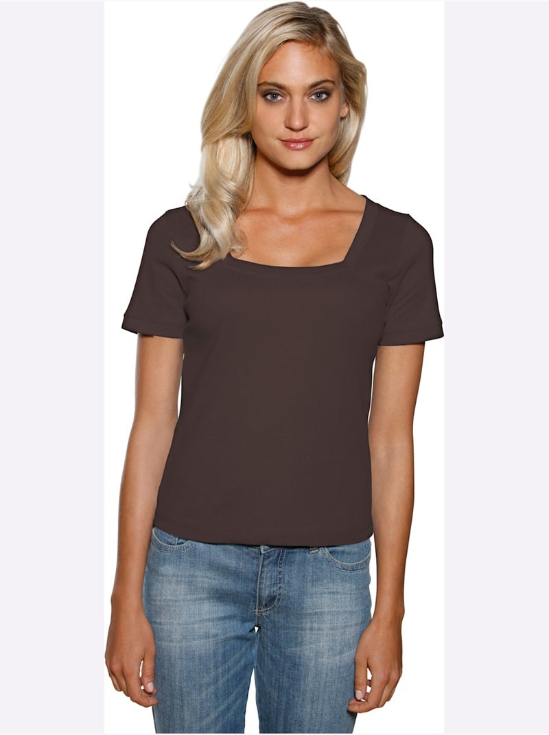 T-shirt Grande Encolure Carrée - Taille Standard - Helline Marron - Kiabi