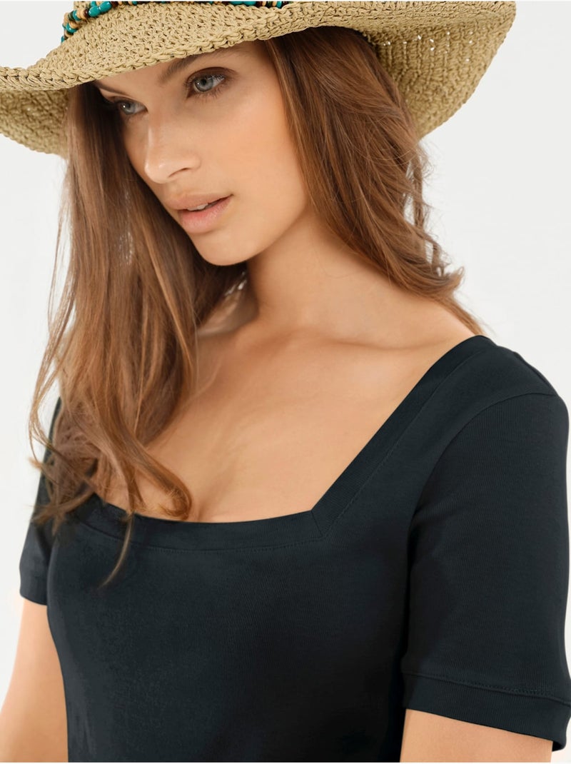 T-shirt Grande Encolure Carrée - Taille Standard - Helline Noir - Kiabi