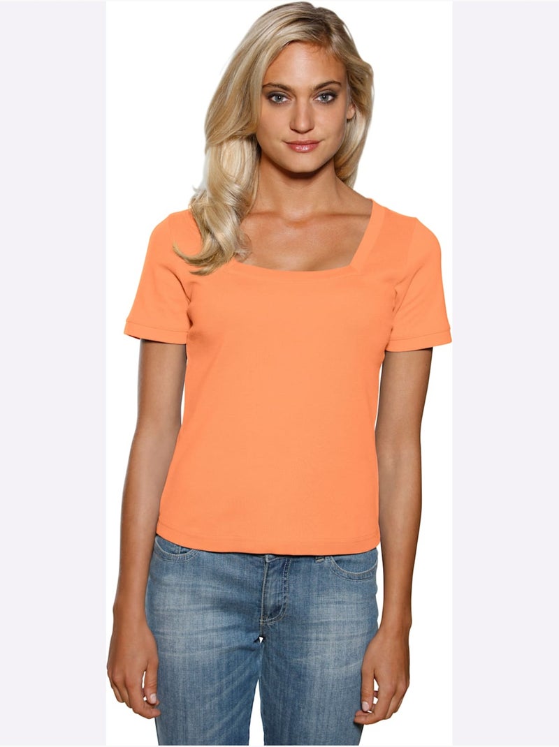 T-shirt Grande Encolure Carrée - Taille Standard - Helline Orange - Kiabi