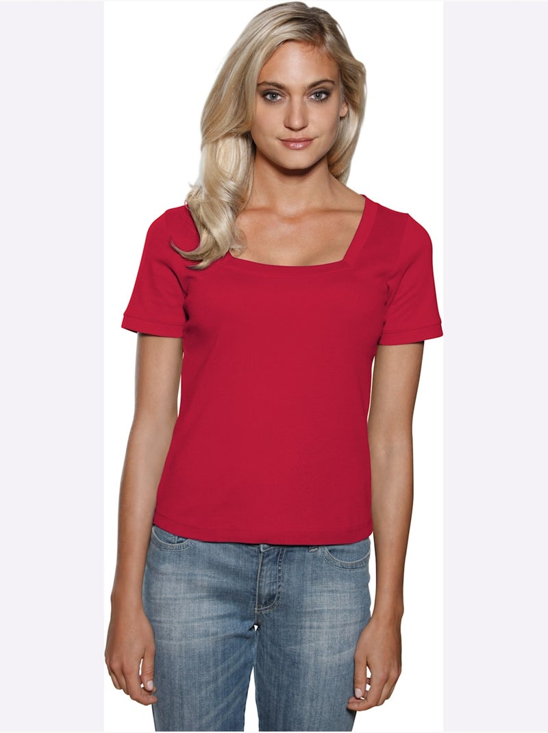 T-shirt Grande Encolure Carrée - Taille Standard - Helline Rouge - Kiabi