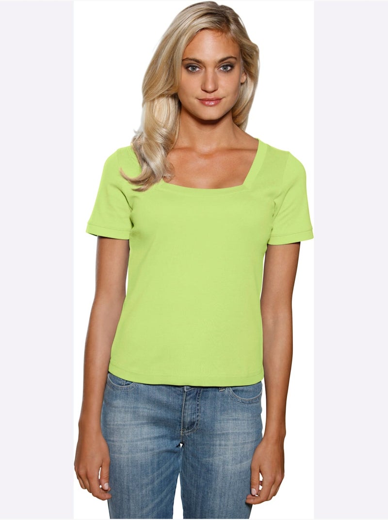 T-shirt Grande Encolure Carrée - Taille Standard - Helline Vert kiwi - Kiabi