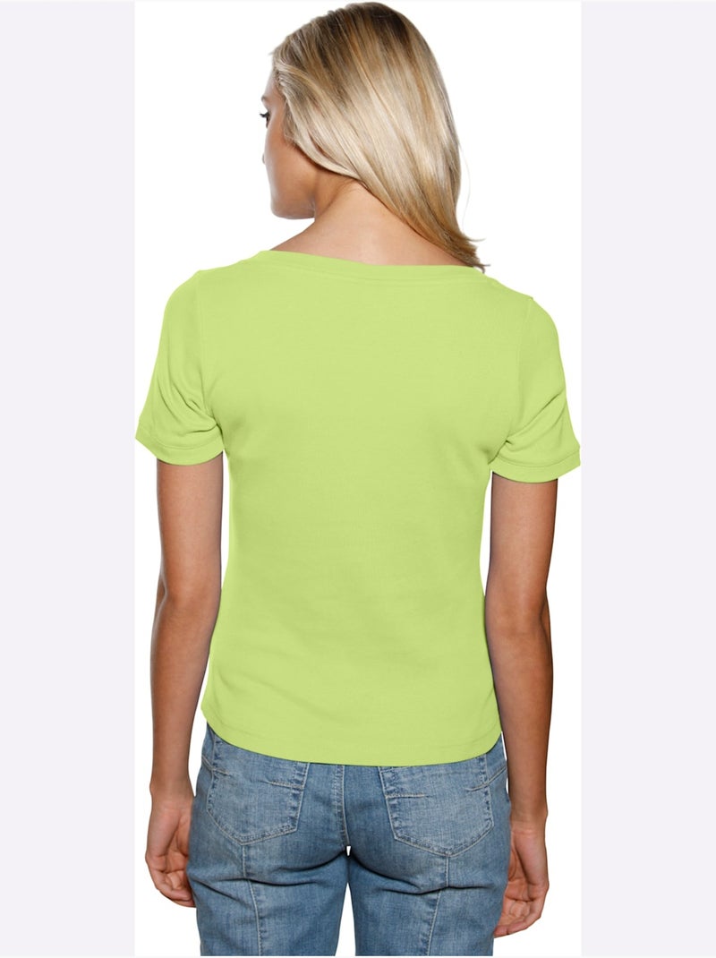 T-shirt Grande Encolure Carrée - Taille Standard - Helline Vert kiwi - Kiabi