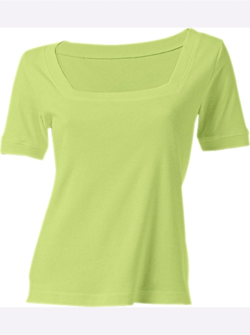 T-shirt Grande Encolure Carrée - Taille Standard - Helline Vert kiwi - Kiabi