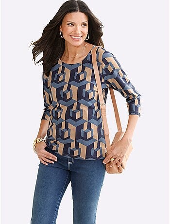 T-shirt graphique à manches 3/4 avec motif géométrique - taille standard - moda vilona
