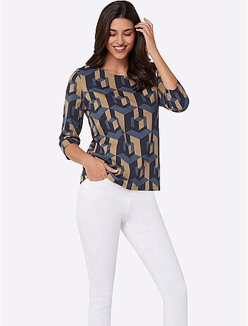 T-shirt graphique à manches 3/4 avec motif géométrique - taille standard - moda vilona