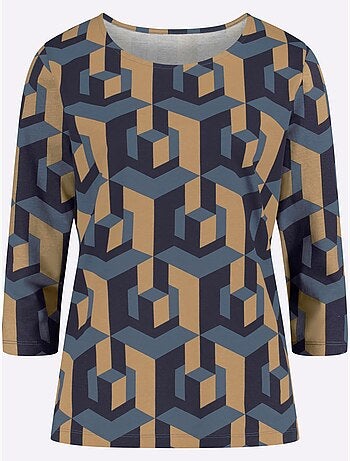 T-shirt graphique à manches 3/4 avec motif géométrique - taille standard - moda vilona