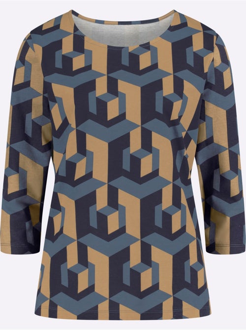 T-shirt graphique à manches 3/4 avec motif géométrique - taille standard - moda vilona - Kiabi