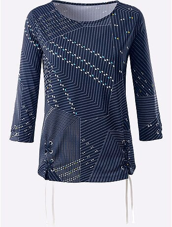 T-shirt graphique à manches 3/4 et fentes latérales avec laçages - taille standard - moda vilona