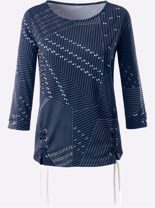 T-shirt graphique à manches 3/4 et fentes latérales avec laçages - taille standard - moda vilona - Kiabi