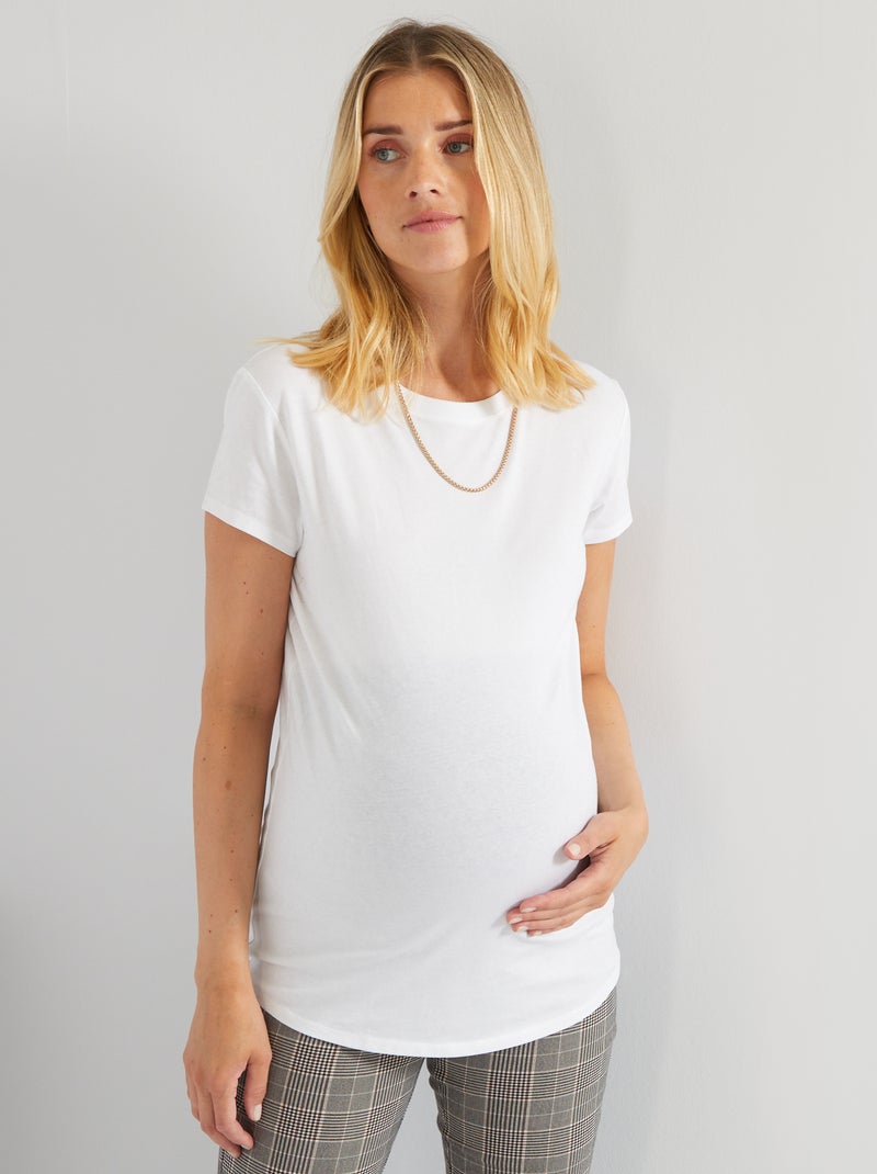 T-shirt grossesse à col rond blanc - Kiabi