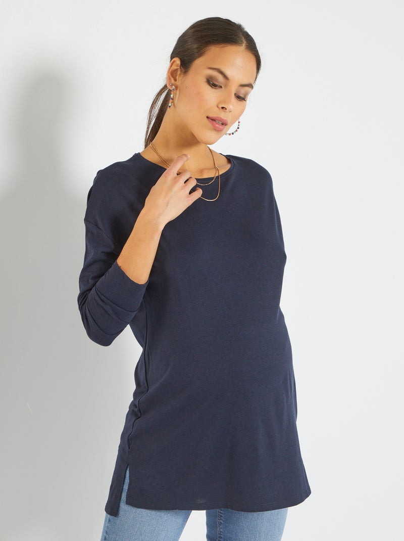 T-shirt grossesse à col rond Bleu marine - Kiabi