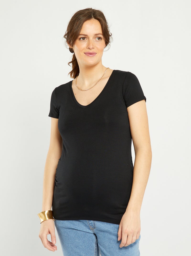 T-shirt grossesse à col V noir - Kiabi