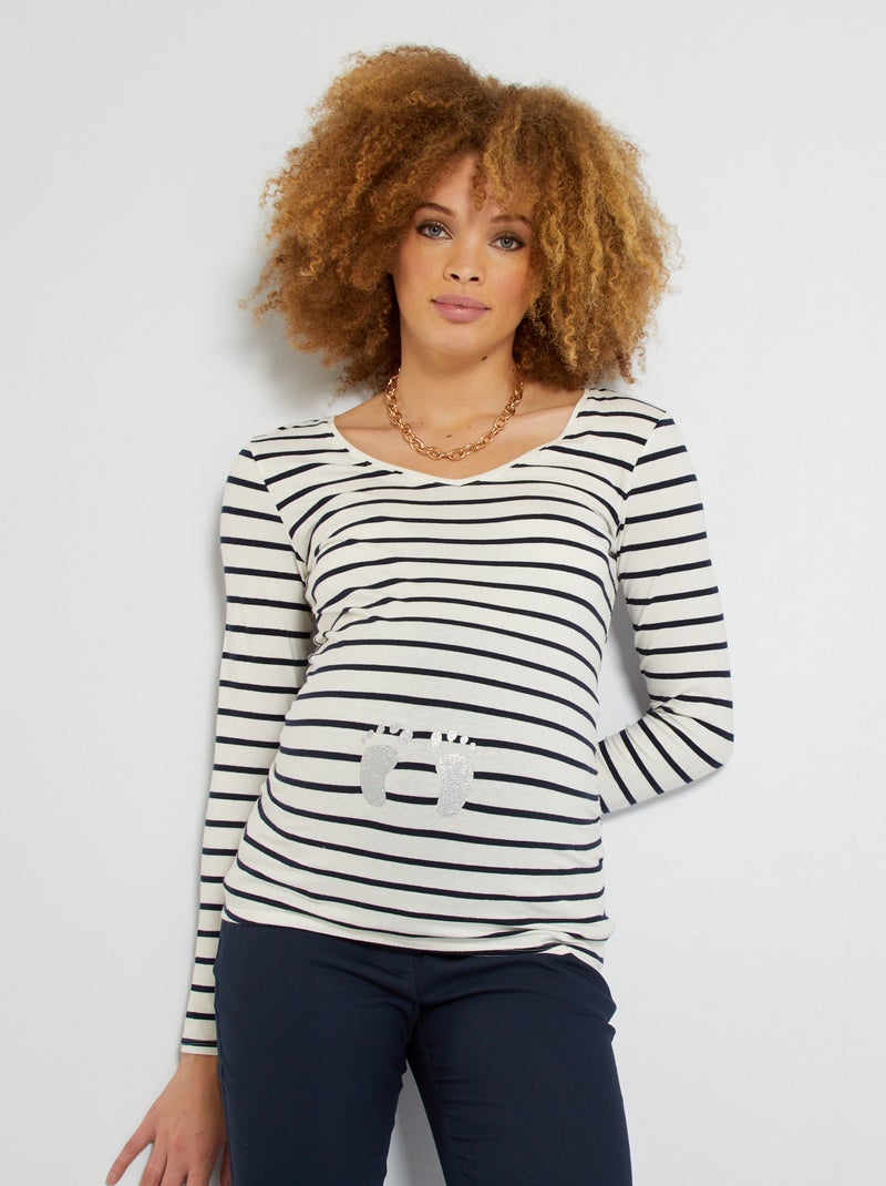 T-shirt grossesse blanc rayé - Kiabi
