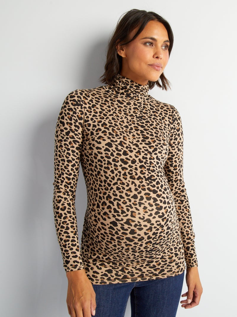T-shirt grossesse col montant Beige - Kiabi